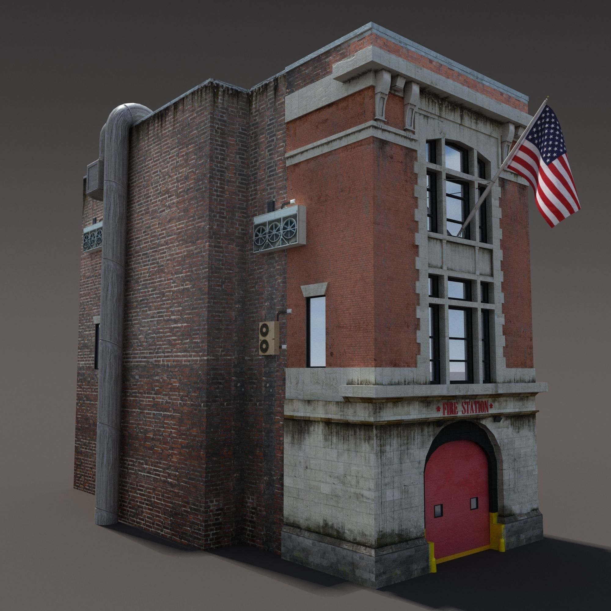 Fire Station Building Low Poly Low-poly 3D model_4
