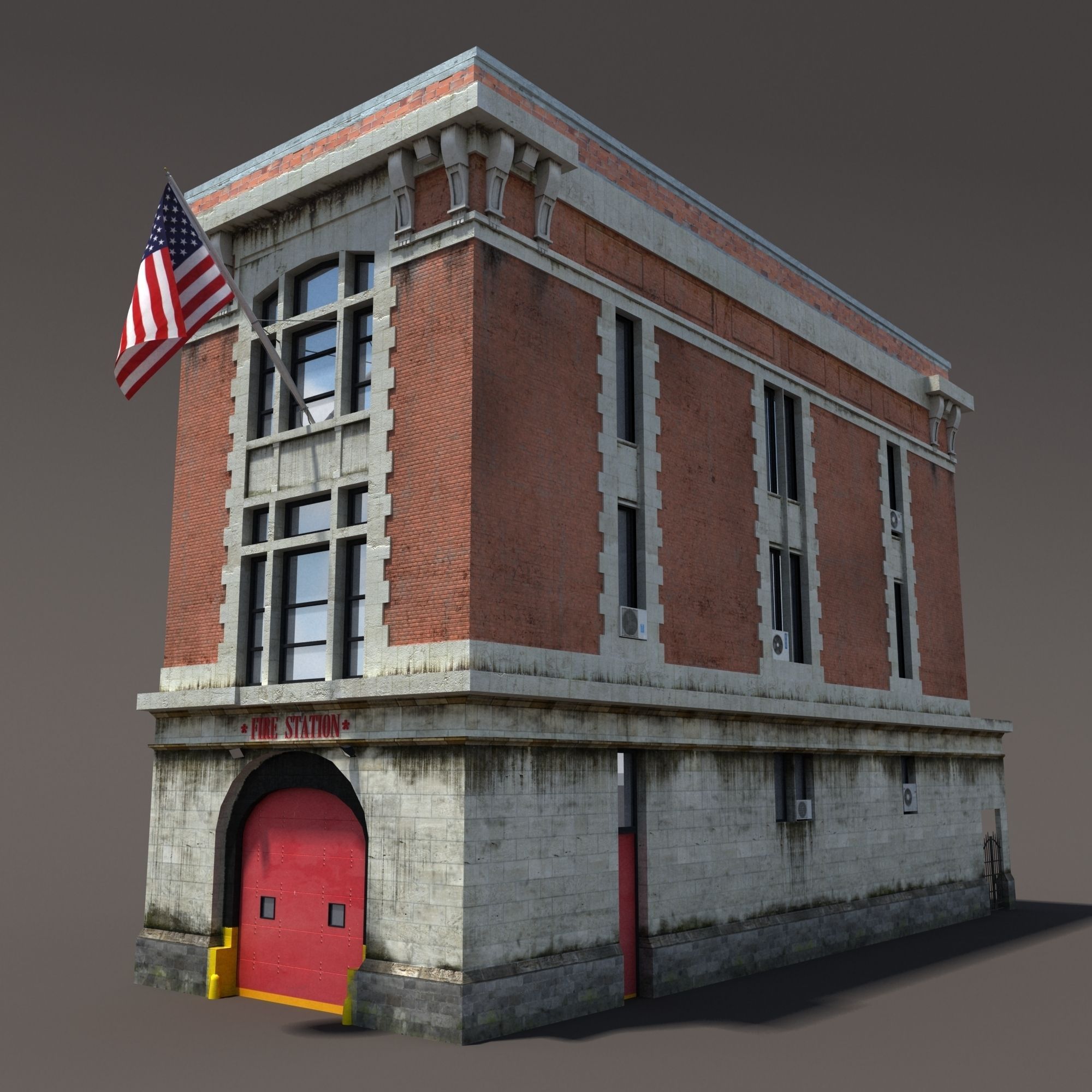 Fire Station Building Low Poly Low-poly 3D model_1