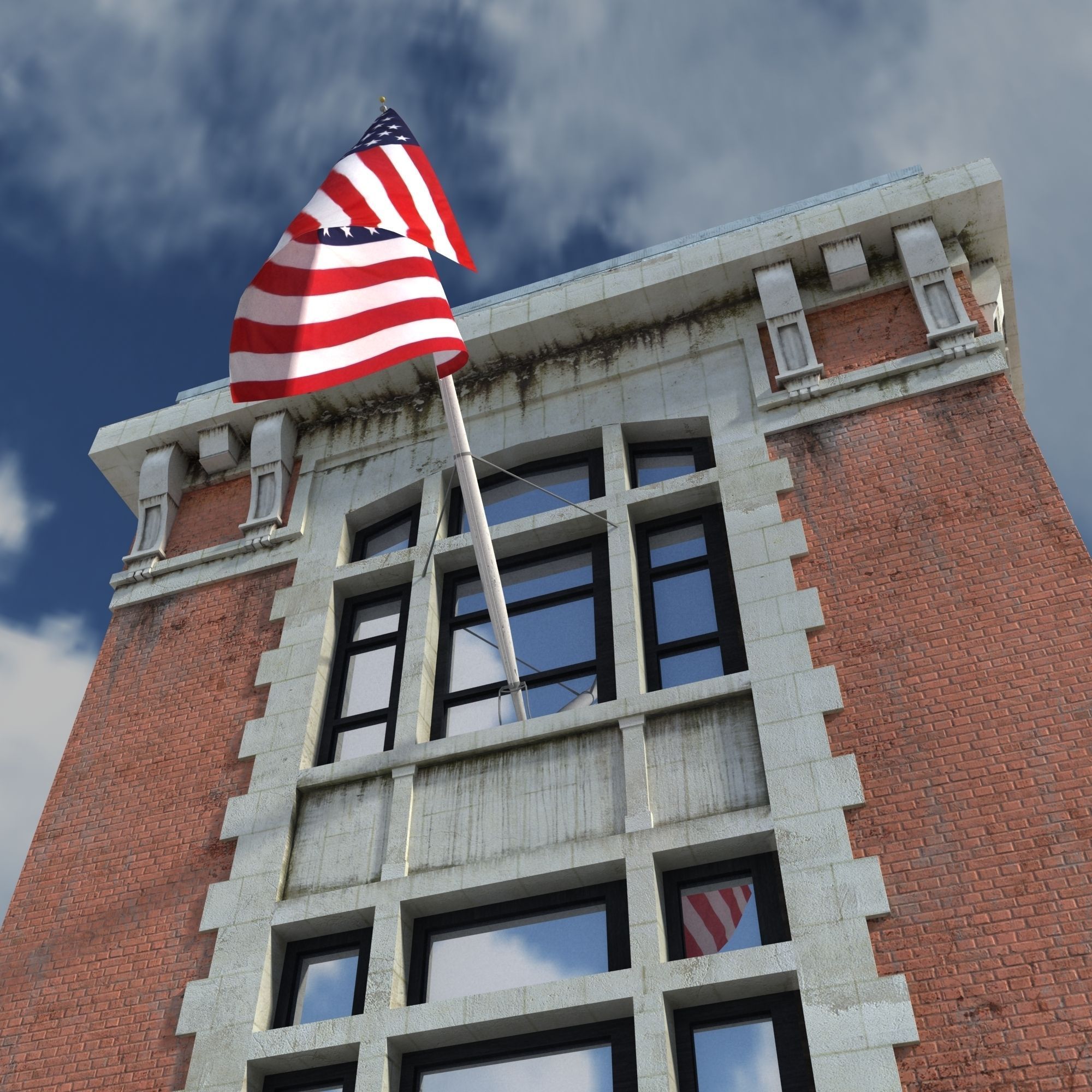 Fire Station Building Low Poly Low-poly 3D model_7