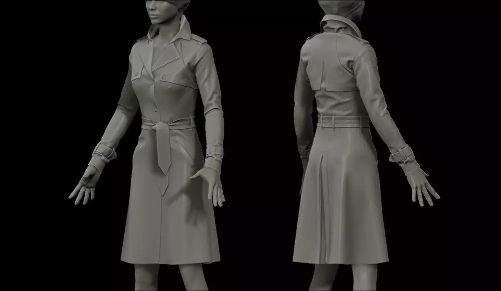 Female Trench Coat for  Marvelous Designer 3D model_0
