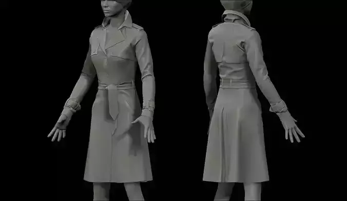 Female Trench Coat for  Marvelous Designer 3D model