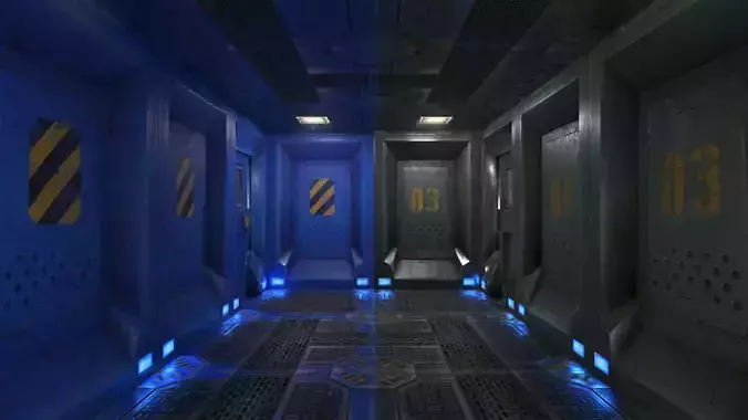 Low Poly Modular SciFi Room With PBR Materials Low-poly 3D model