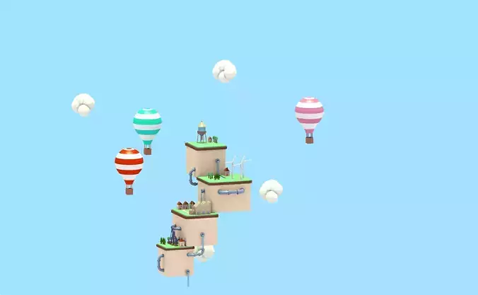 Low Poly Island hot air balloons