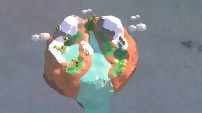 low poly 3d island with snow