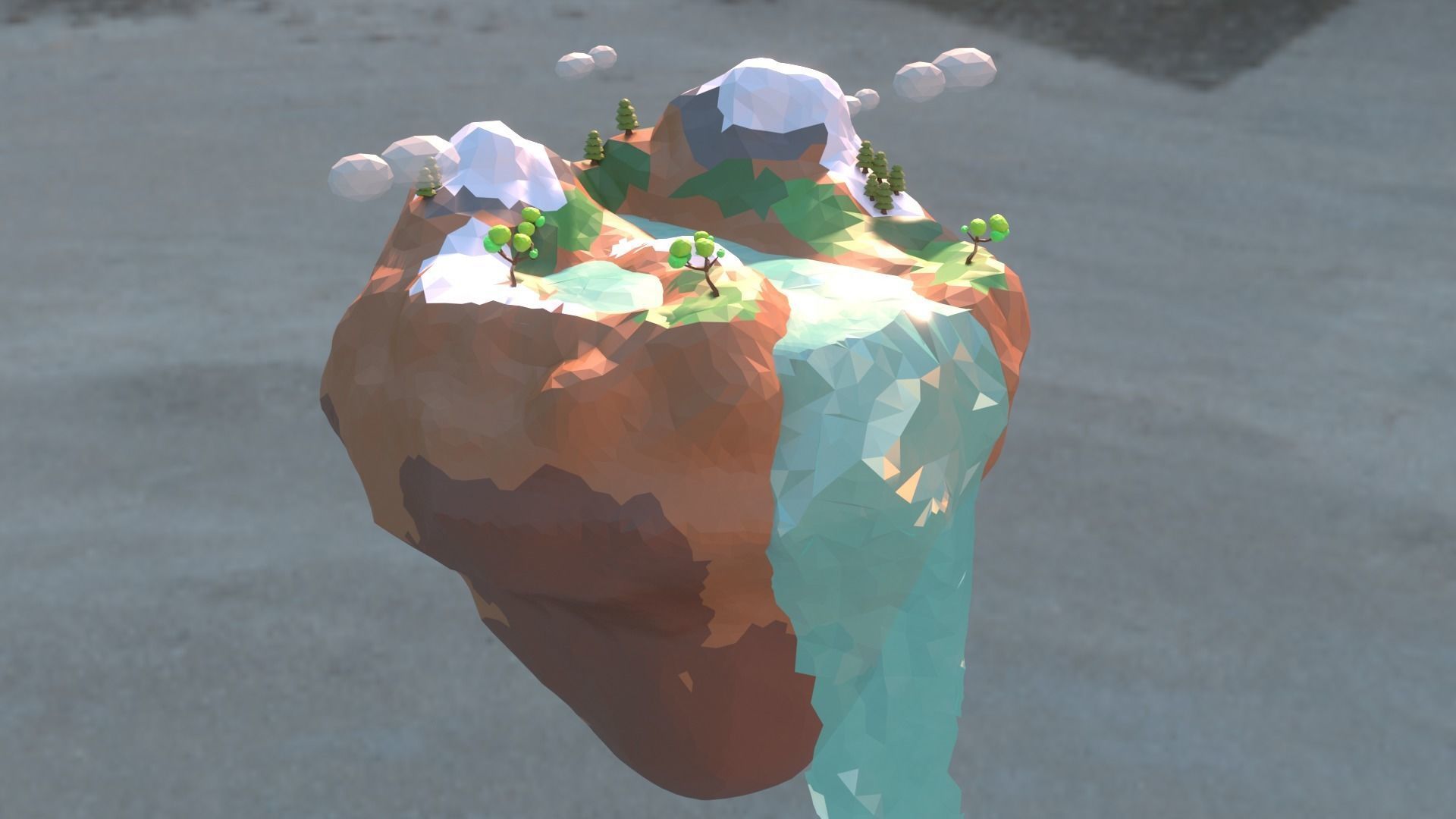 low poly 3d island with snow Low-poly 3D model_1
