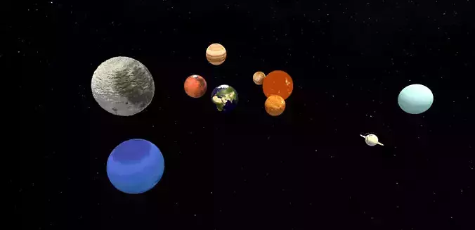 Solar system space and planets 3D model