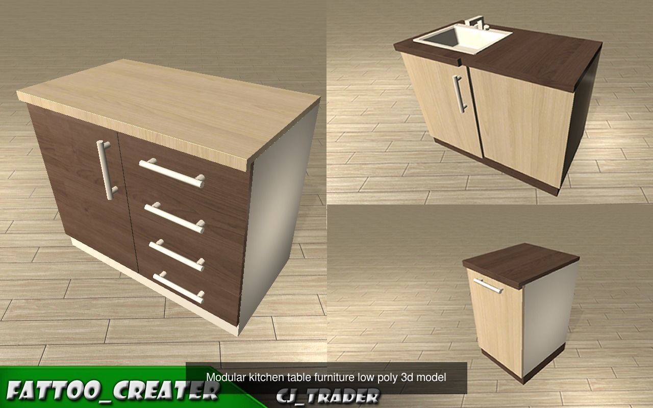 low poly kitchen furniture pack 3d model 3D Model Collection_2