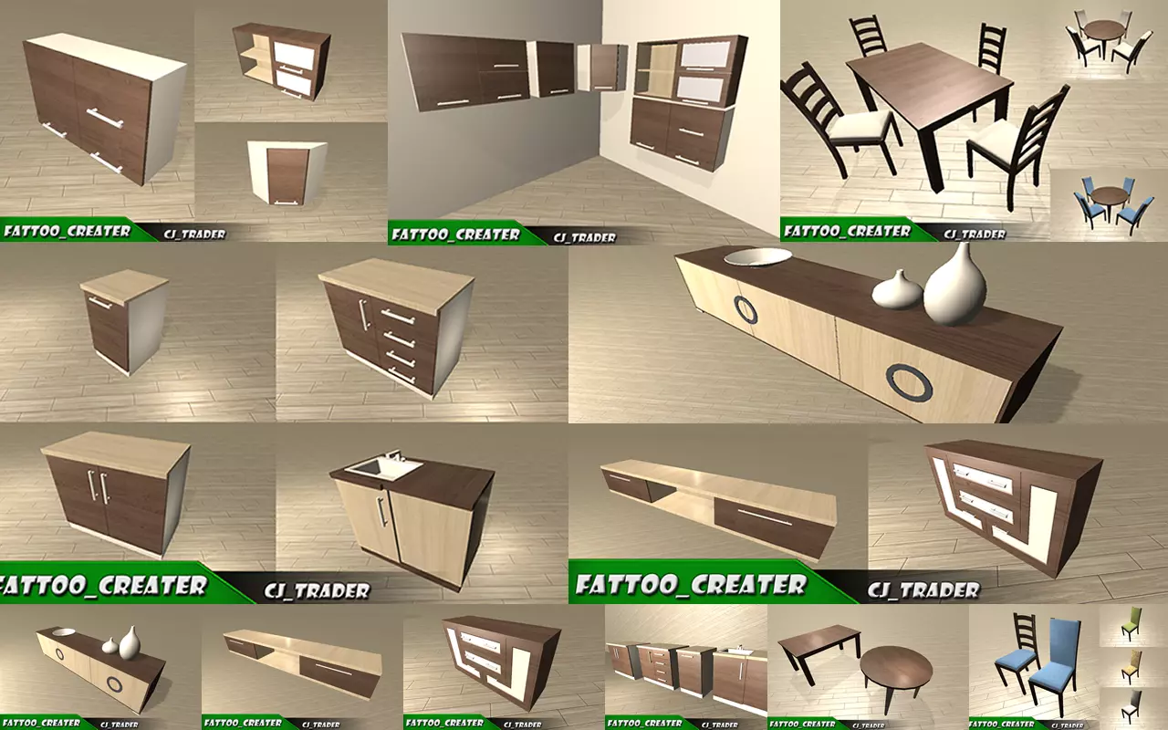 low poly kitchen furniture pack 3d model 3D Model Collection_0