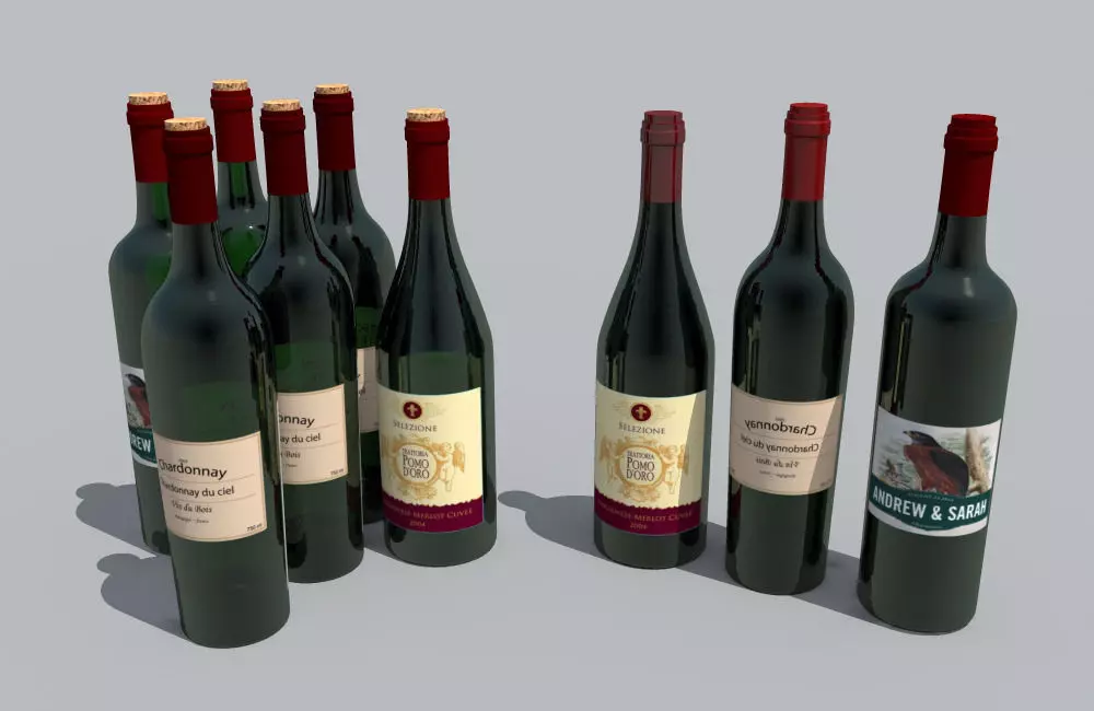 bottle group of wine bottles 3D model