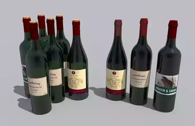 bottle group of wine bottles 3D model