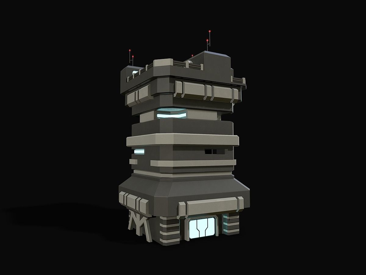 Lowpoly Modular Scifi Building 03 Low-poly 3D model_6