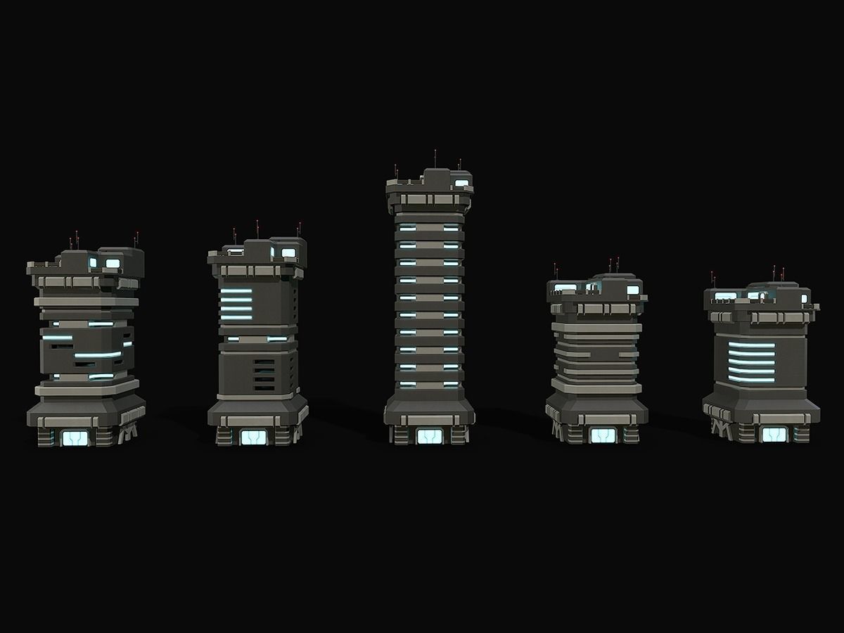 Lowpoly Modular Scifi Building 03 Low-poly 3D model_13
