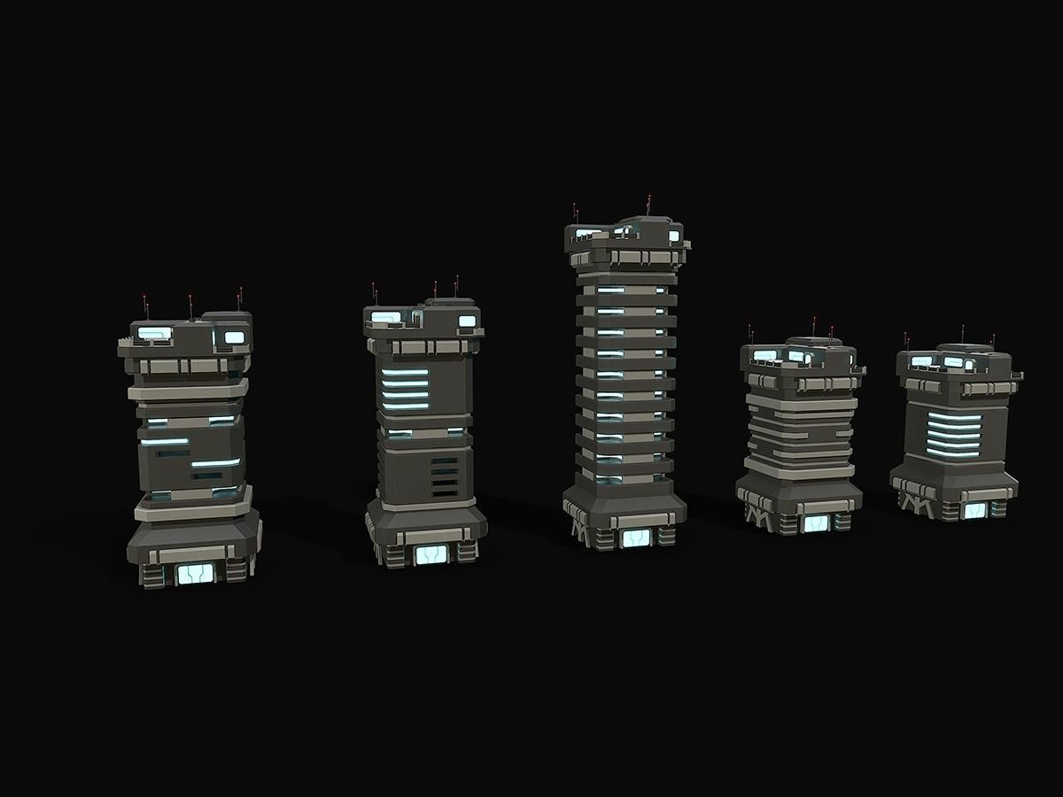 Lowpoly Modular Scifi Building 03 Low-poly 3D model_9