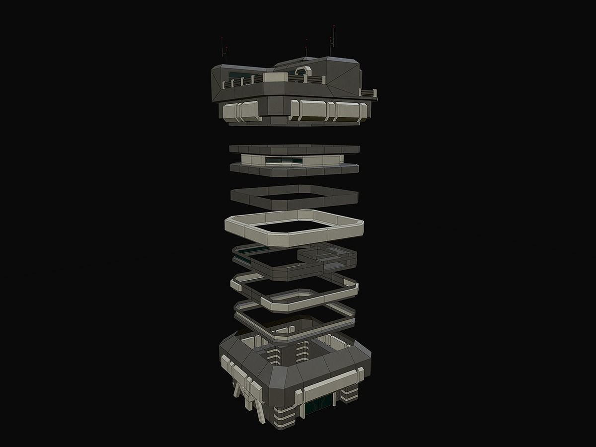 Lowpoly Modular Scifi Building 03 Low-poly 3D model_14