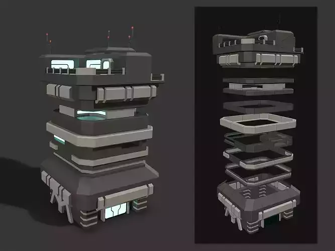 Lowpoly Modular Scifi Building 03 Low-poly 3D model