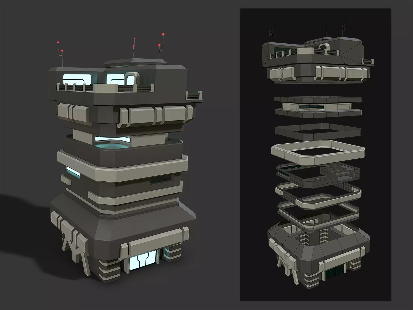 Lowpoly Modular Scifi Building 03 Low-poly 3D model_0