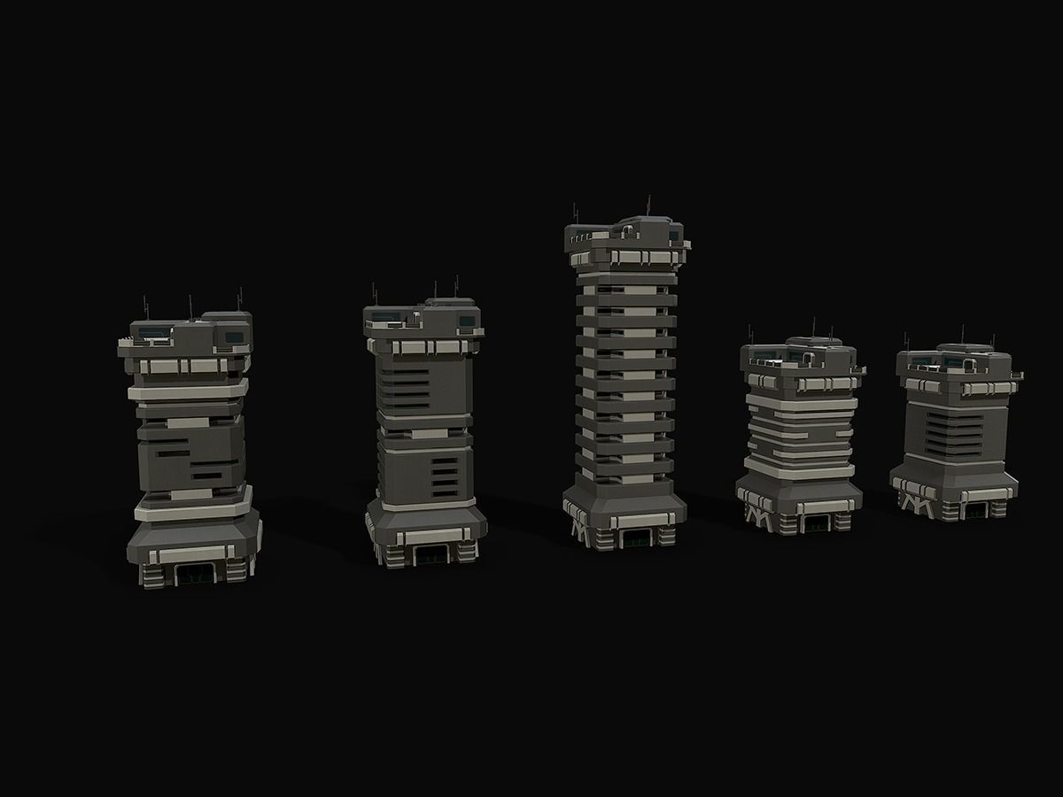Lowpoly Modular Scifi Building 03 Low-poly 3D model_8