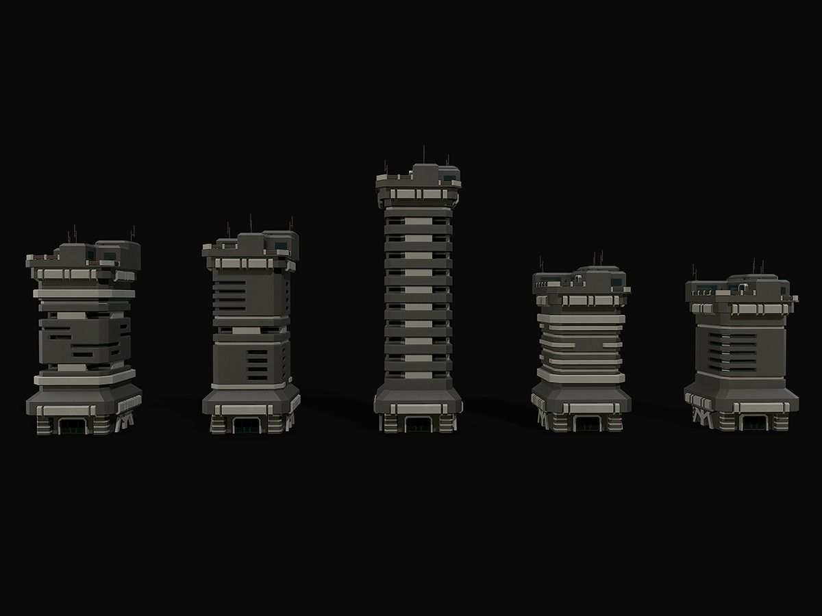 Lowpoly Modular Scifi Building 03 Low-poly 3D model_12