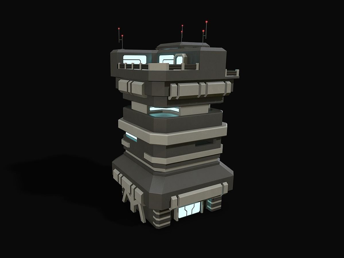 Lowpoly Modular Scifi Building 03 Low-poly 3D model_1