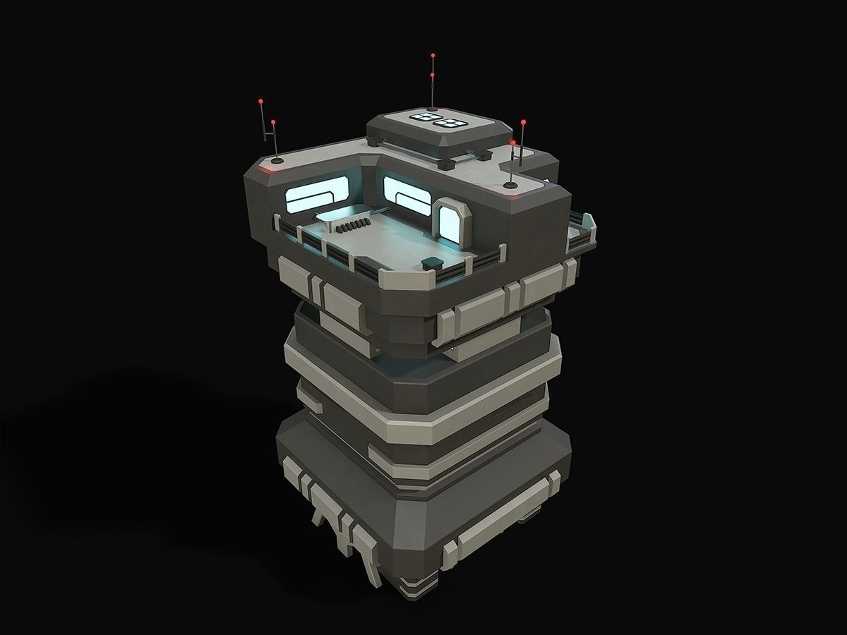 Lowpoly Modular Scifi Building 03 Low-poly 3D model_7