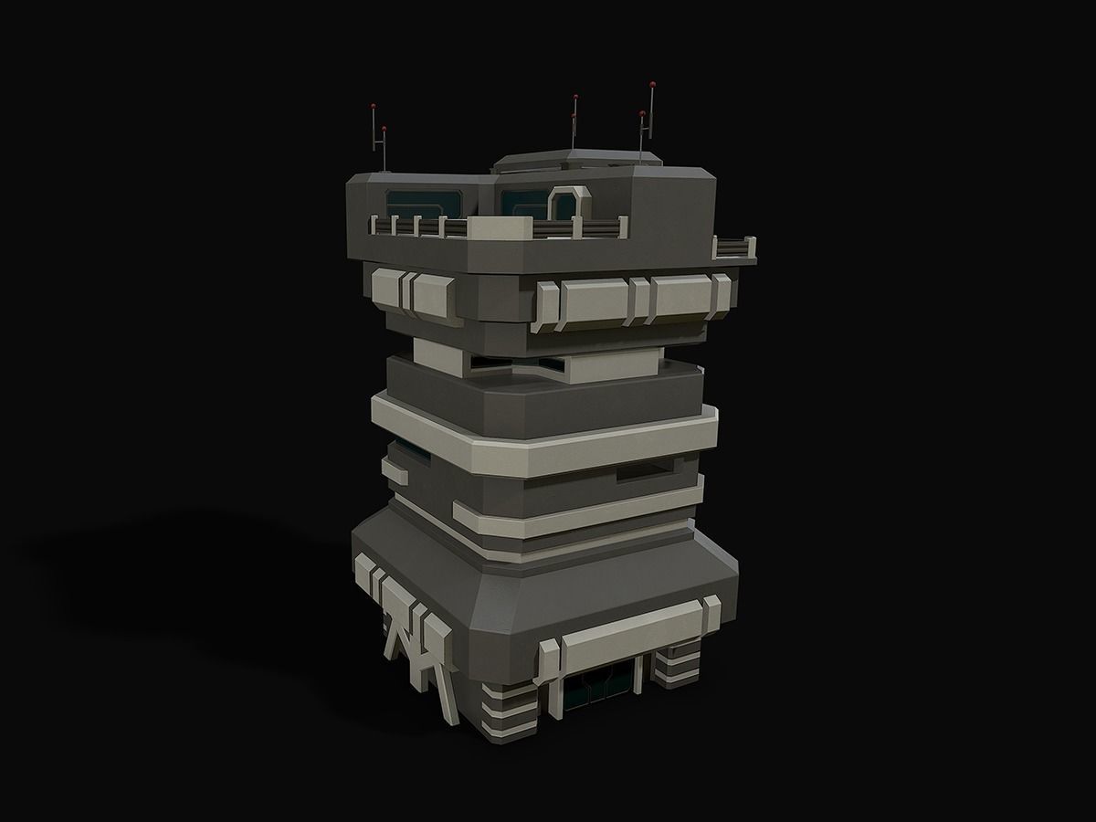 Lowpoly Modular Scifi Building 03 Low-poly 3D model_2