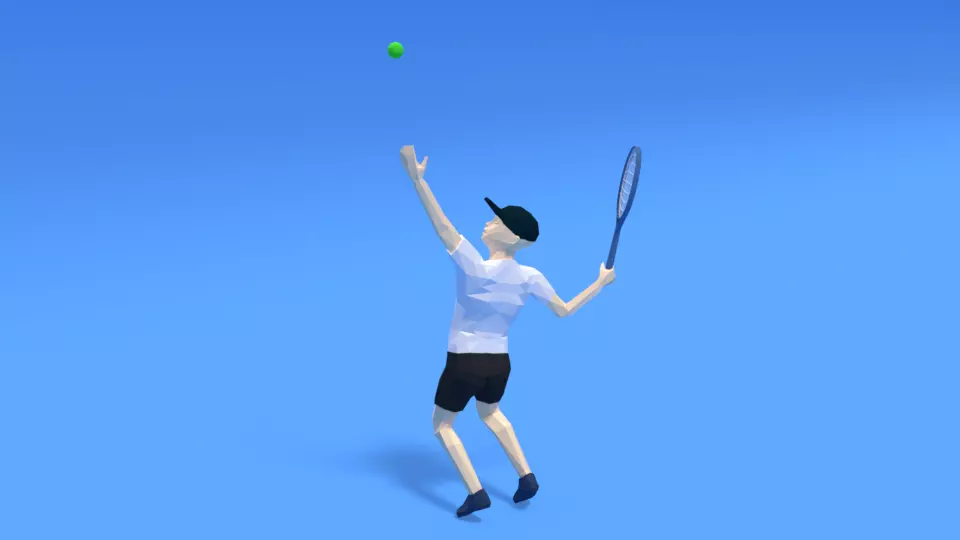 Low Poly Kid Playing Tennis Low-poly 3D model