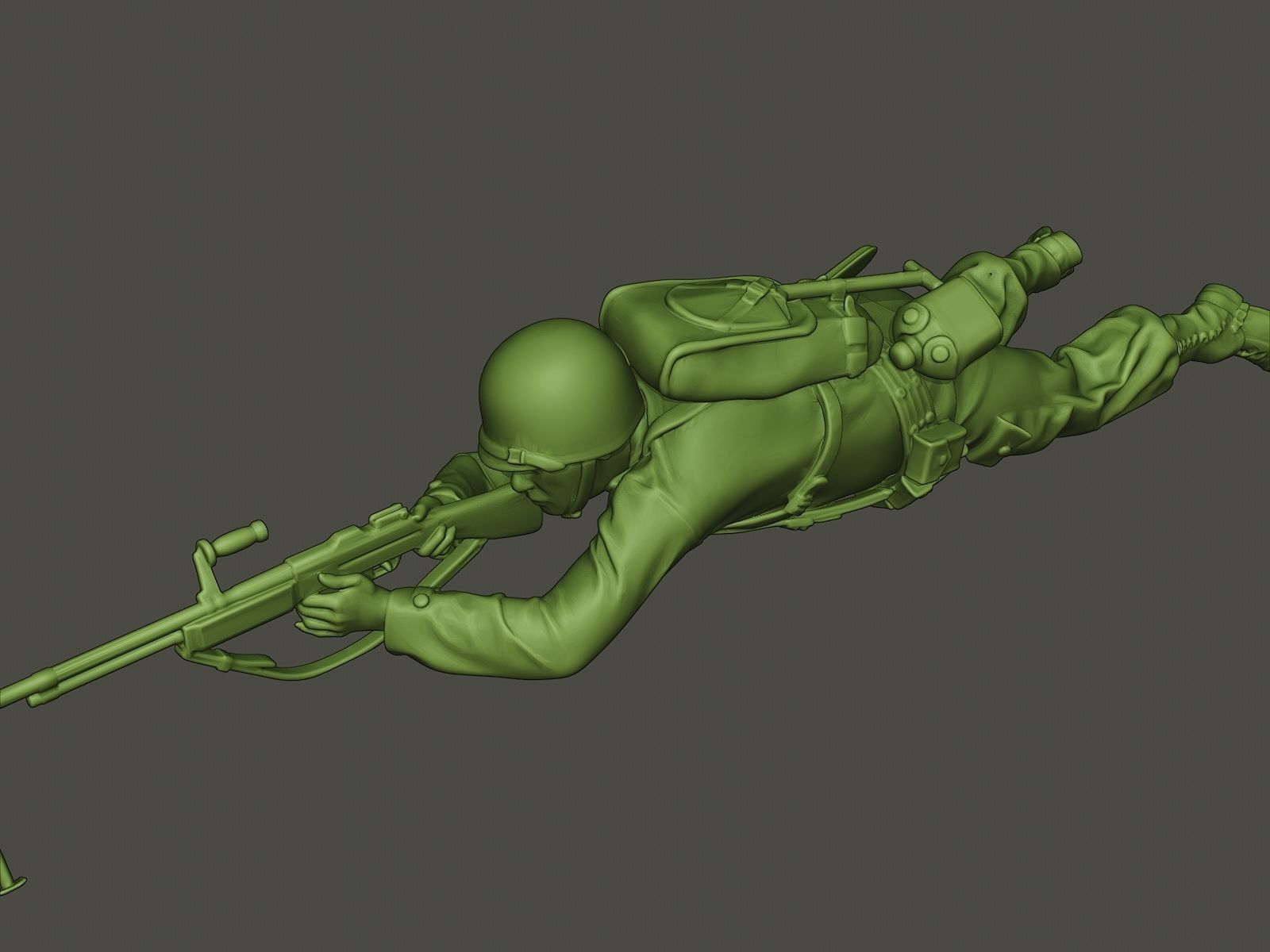 American soldier ww2 shoot lying down A3 3D print model_17