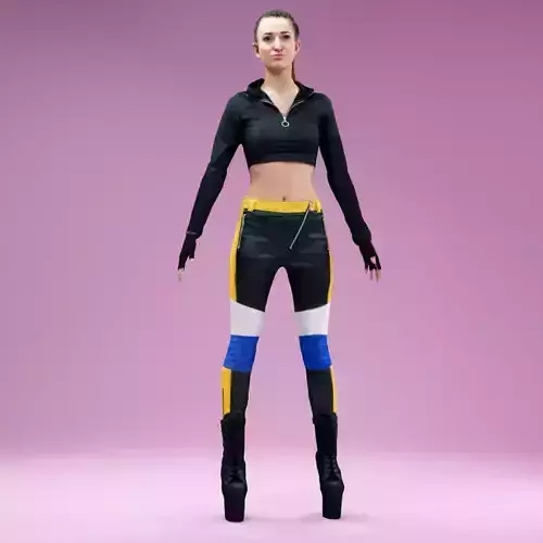 Tall Girl in Leather Pants Heels and Leather Crop Top