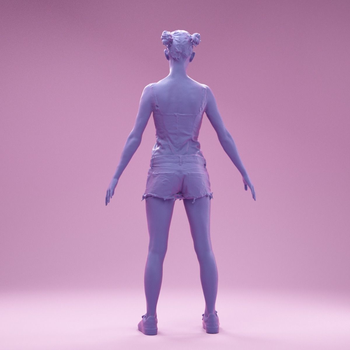 A Pose Girl in Jeans Shorts White Sneakers and Flower Top Low-poly 3D model_7