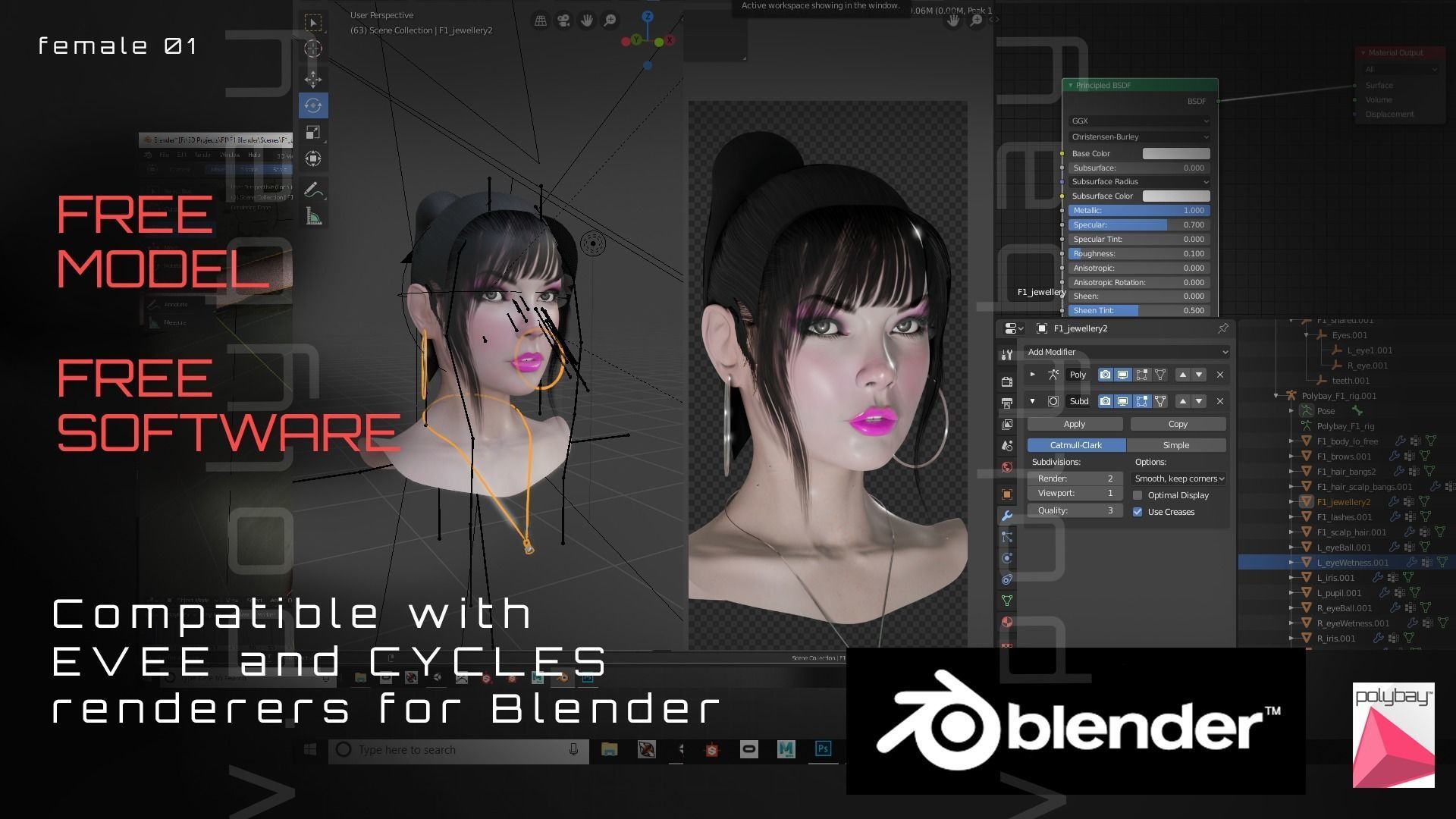 Female 01 Preview Low-poly 3D model_3