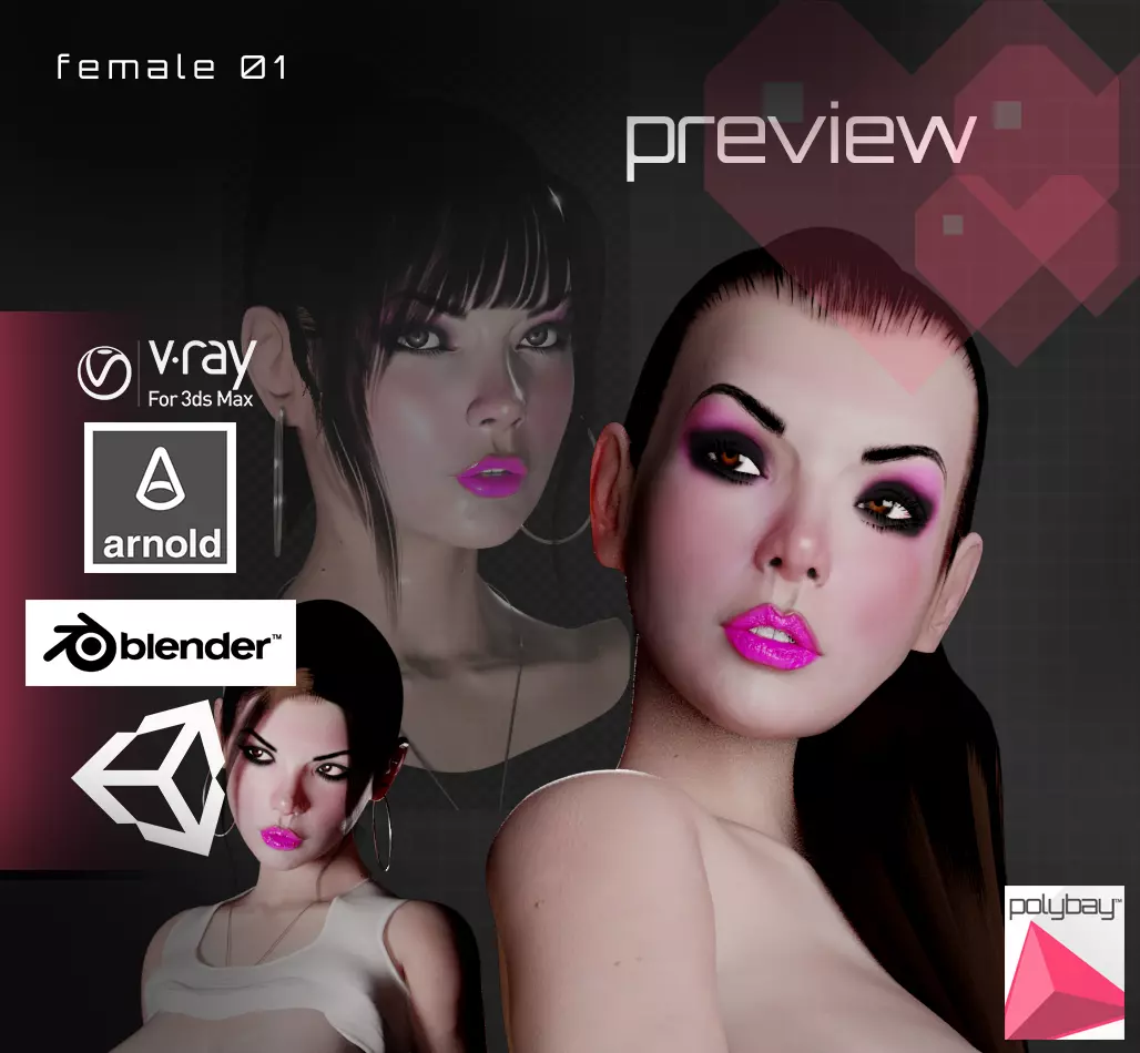 Female 01 Preview Low-poly 3D model_0