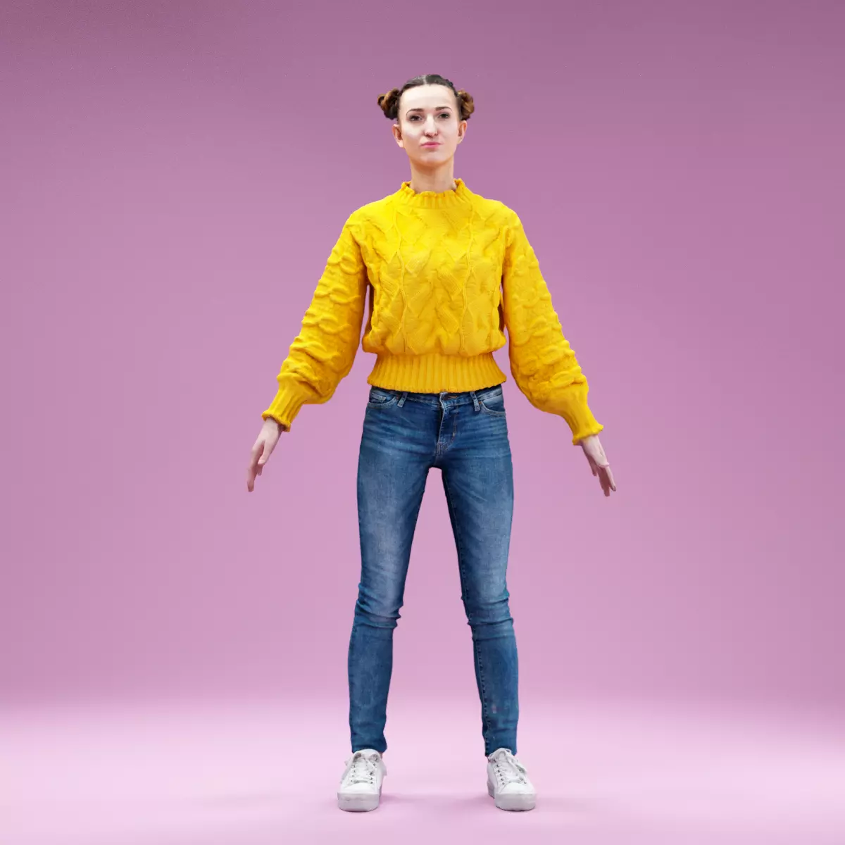 A Posing Girl in Yellow TopJeans Pants and Sneakers Low-poly 3D model