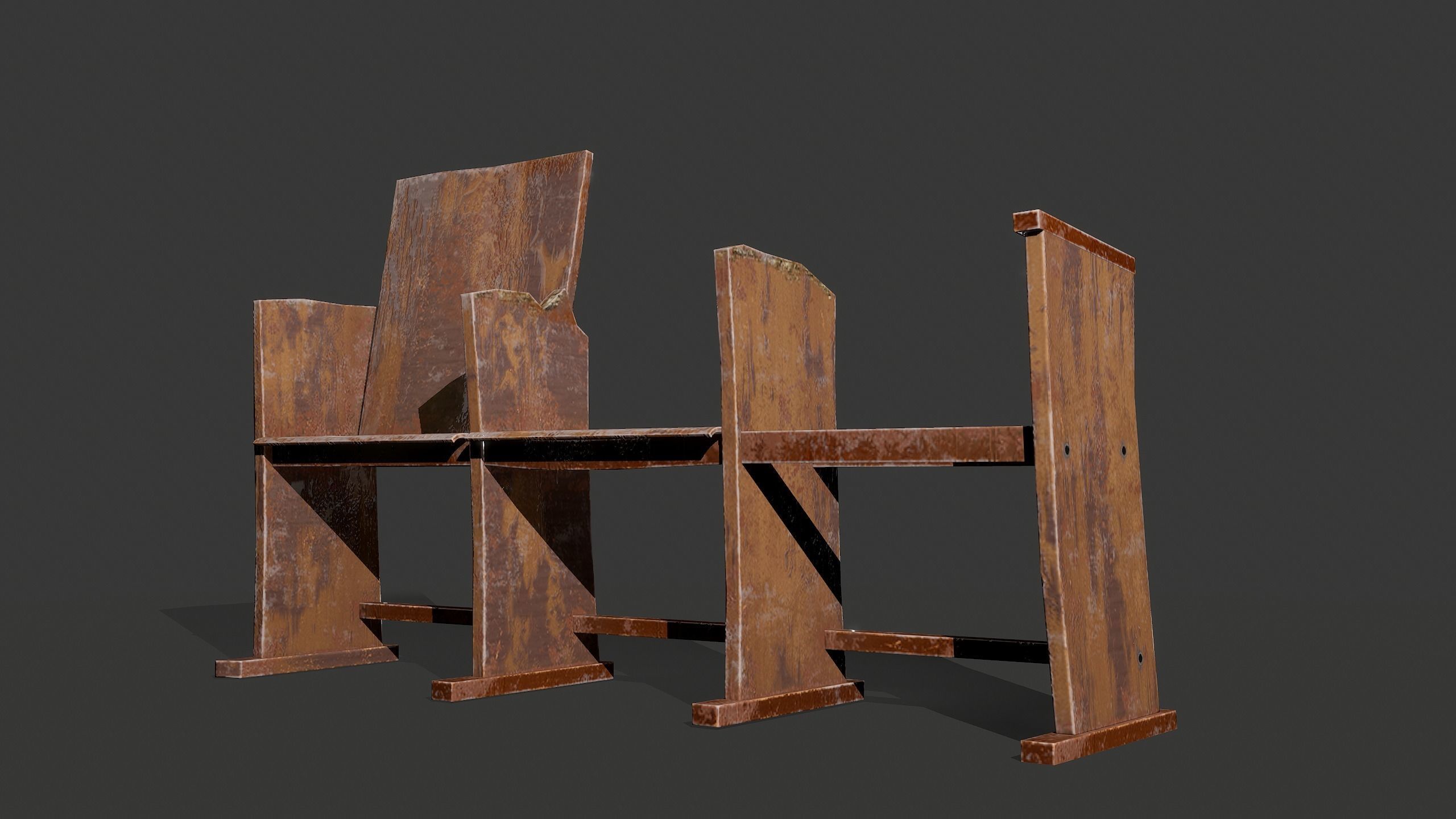 Wooden Chairs Low-poly 3D model_6