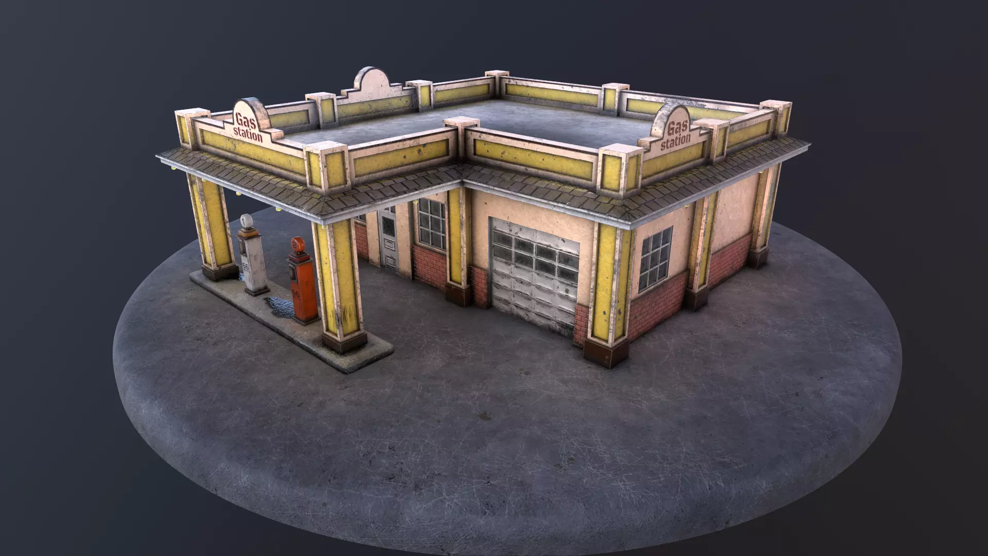 Old gas station and old gas pump Low-poly 3D model