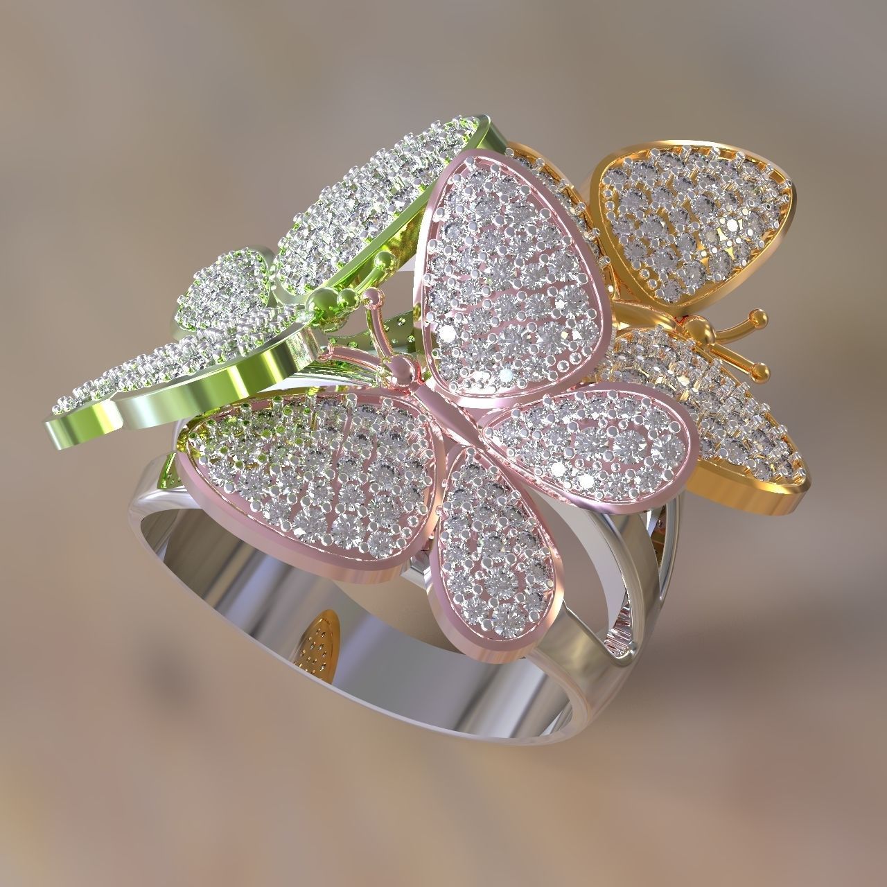 Three butterflies ring 3D print model_1