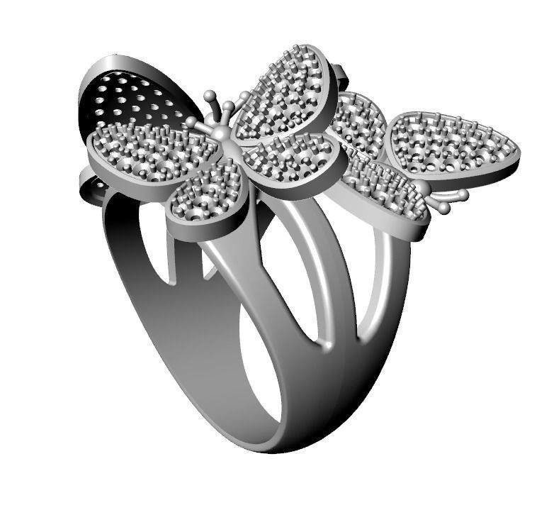 Three butterflies ring 3D print model_5