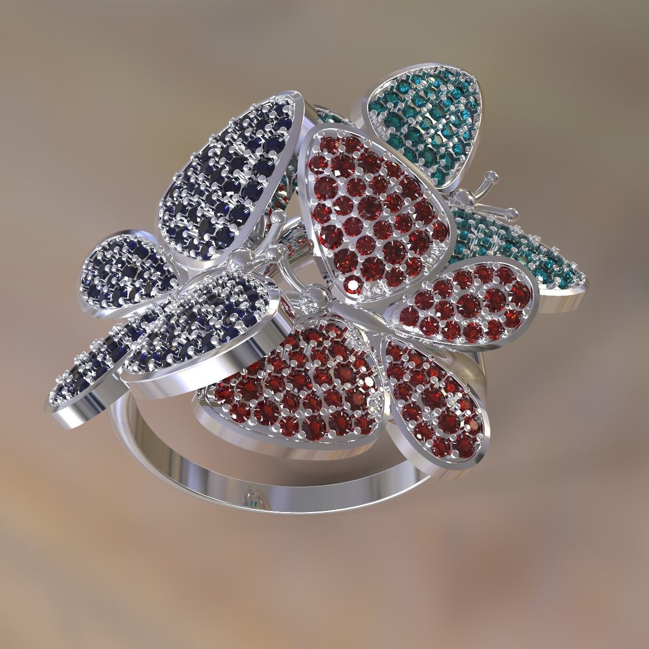 Three butterflies ring 3D print model_2