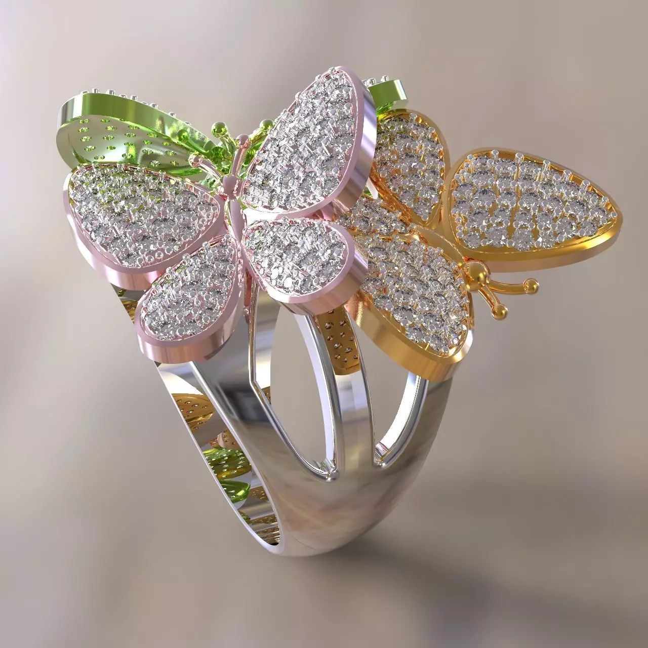 Three butterflies ring 3D print model_0