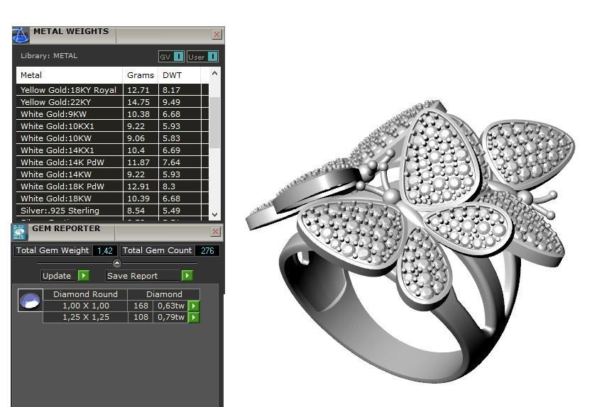 Three butterflies ring 3D print model_3