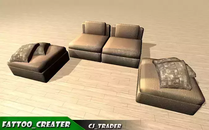 Modern low poly sofa set 3d model Low-poly 3D model