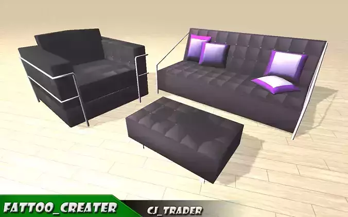 low poly living room sofa-Cushion Set 3d model Low-poly 3D model