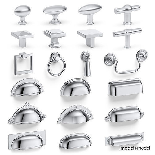 Knobs and cup handles set 3D model