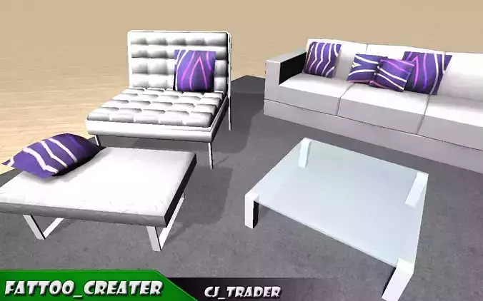 low poly sofa set for living room 3d models Low-poly 3D model