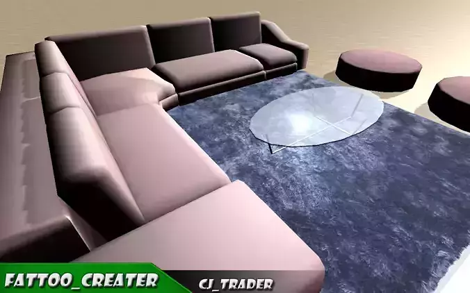 Modular low poly sofa with carped 3d model Low-poly 3D model