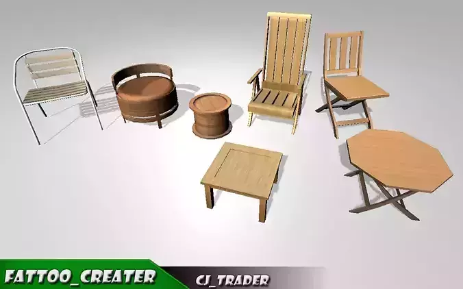 Outdoor Furniture Collection Low poly 3D model