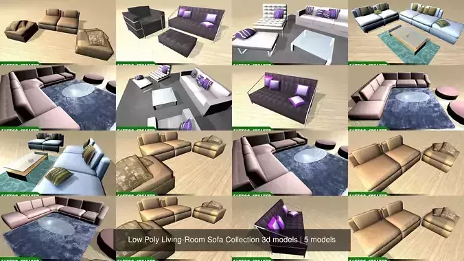 Low Poly Living-Room Sofa Collection 3d models 