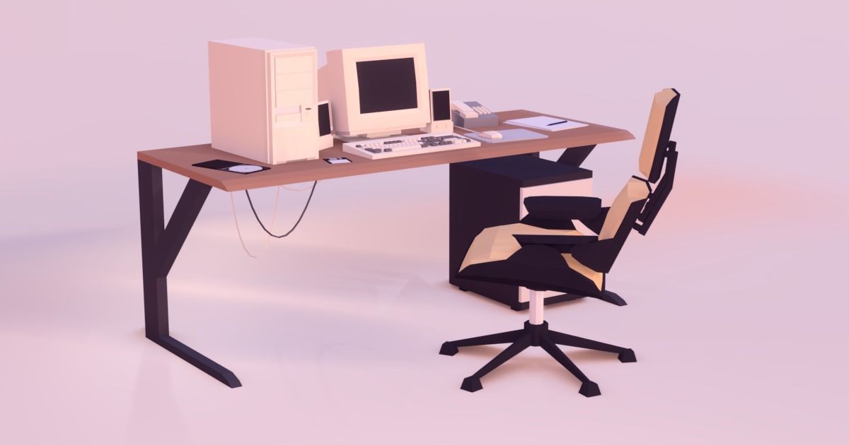 Low Poly Computer Desk Low-poly 3D model_7