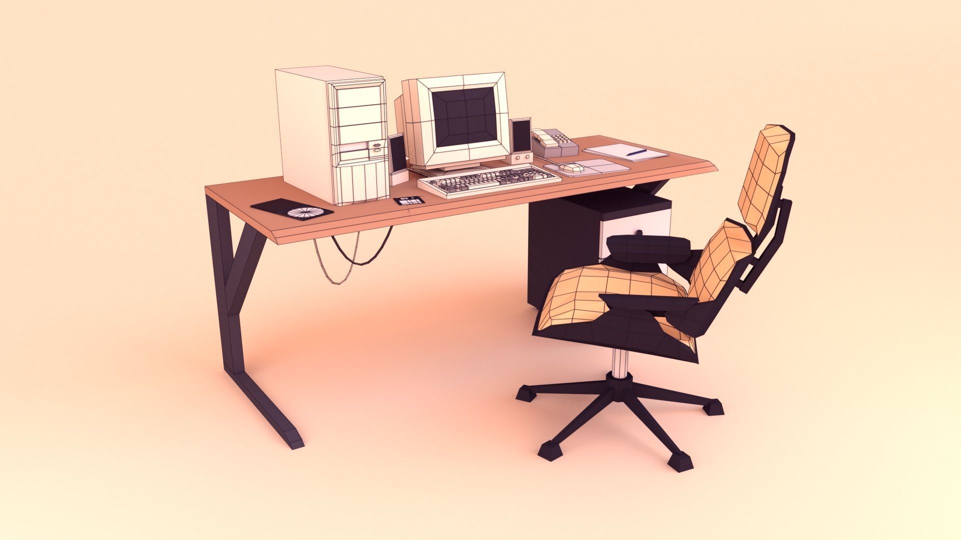 Low Poly Computer Desk Low-poly 3D model_2
