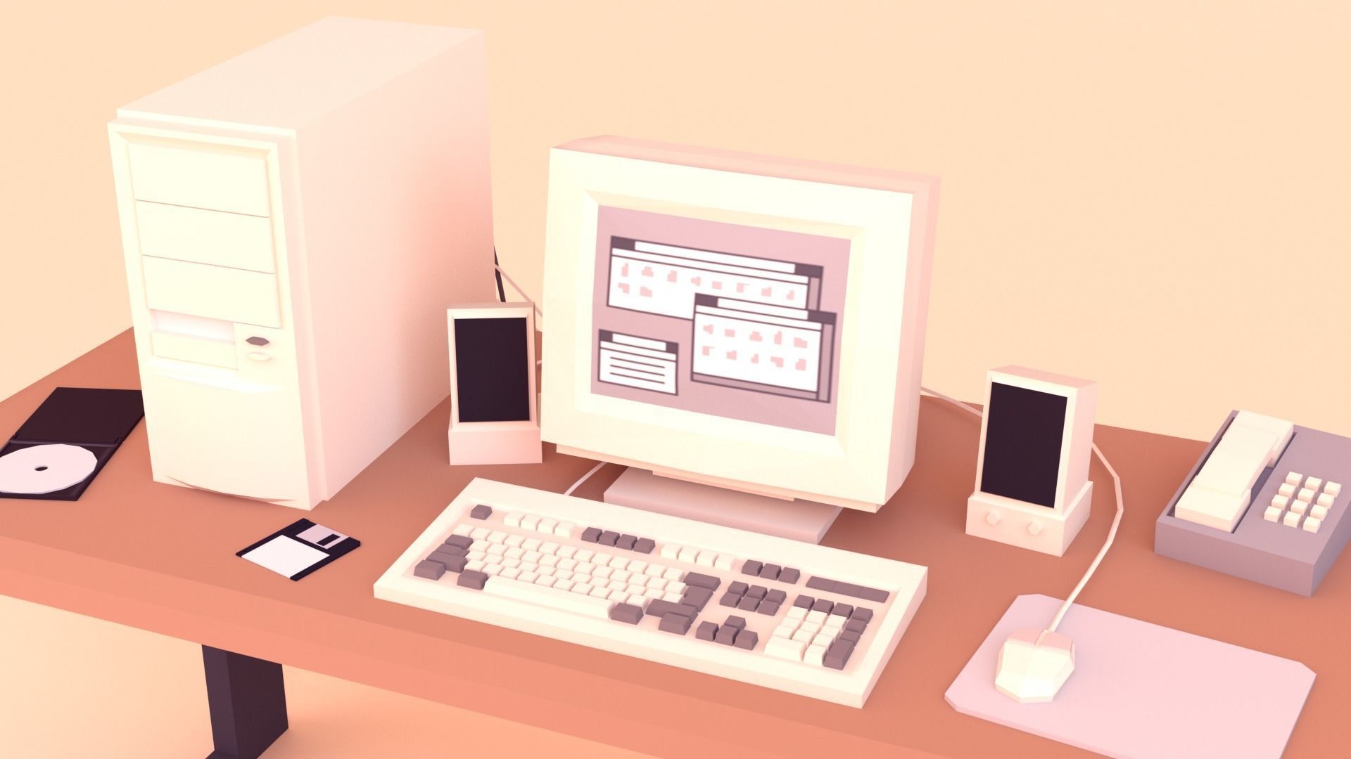 Low Poly Computer Desk Low-poly 3D model_8