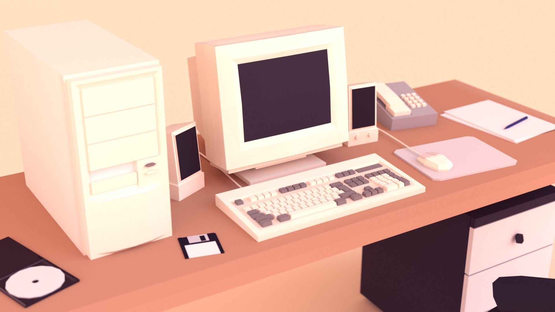 Low Poly Computer Desk Low-poly 3D model_3